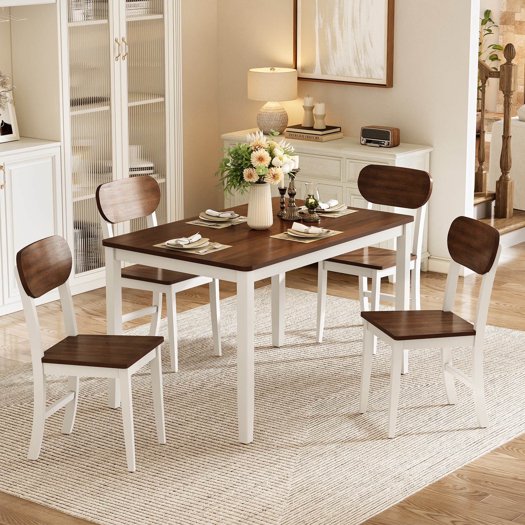 5-Piece Dining Table with Chairs Set for 4